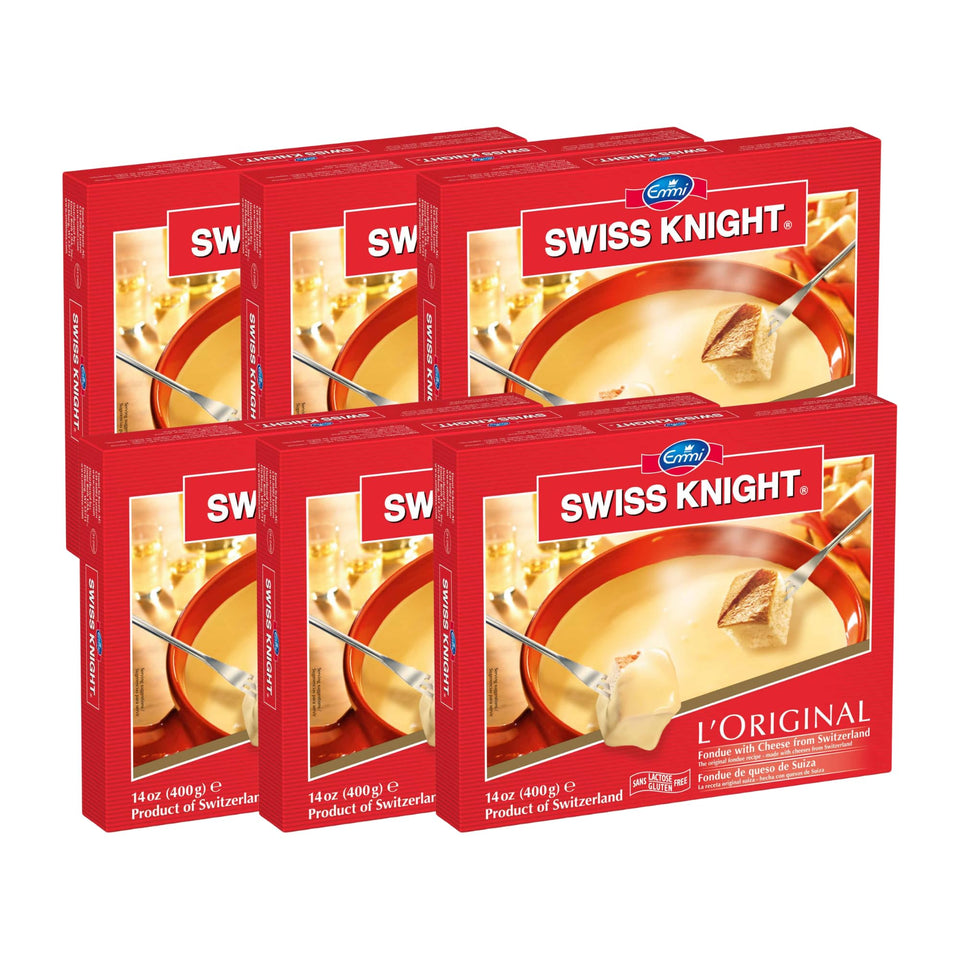 Swiss Knight Cheese Fondue 14oz 6pk melts smoothly for effortless entertaining.