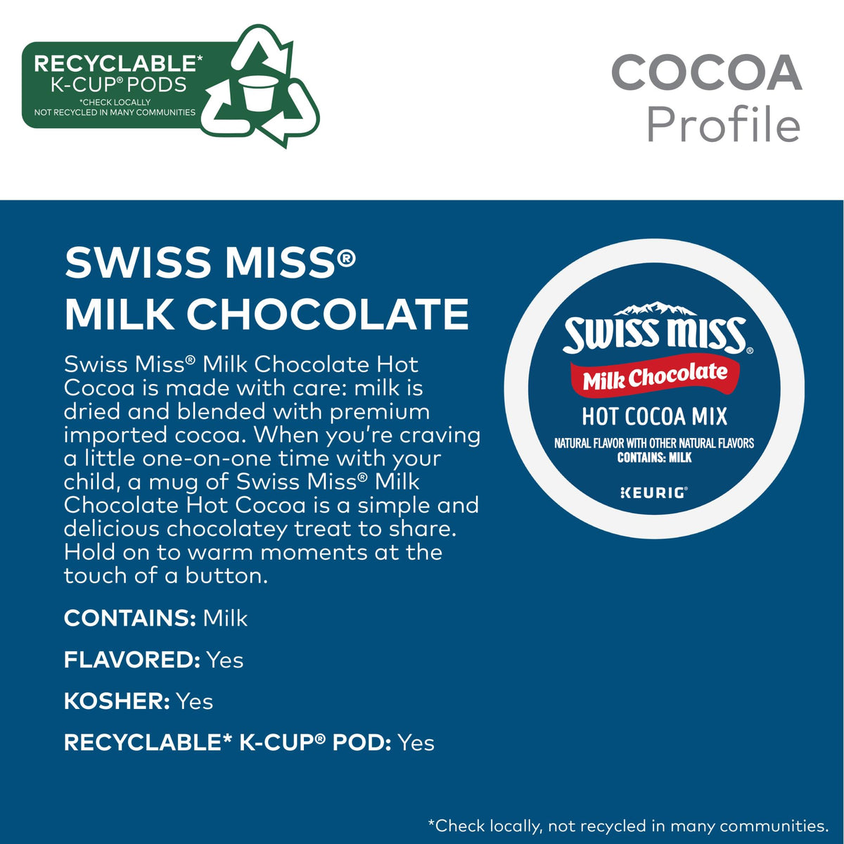 Pouring Swiss Miss cocoa into a warm mug.