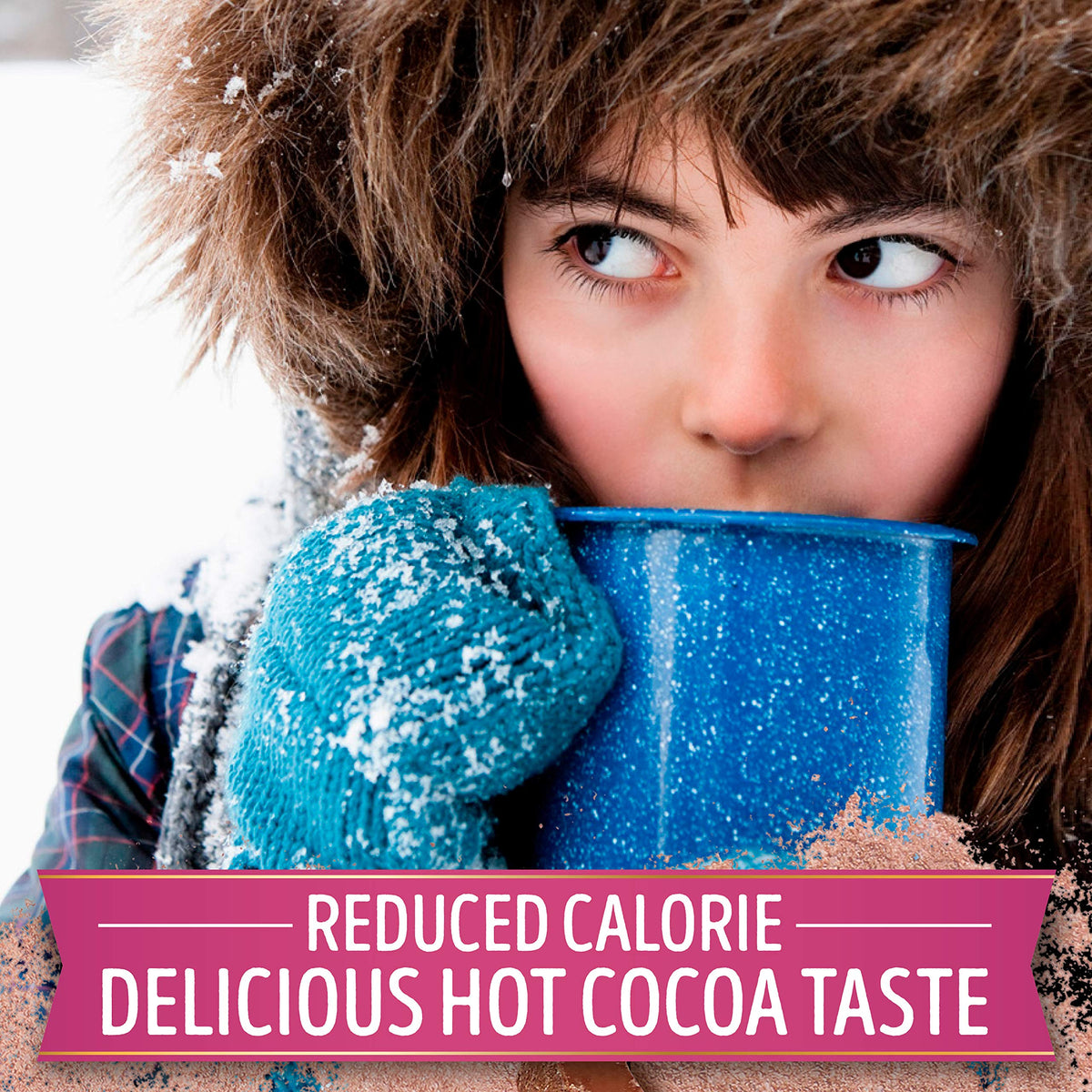 Swiss Miss hot cocoa cup steaming, perfect cozy morning ritual.