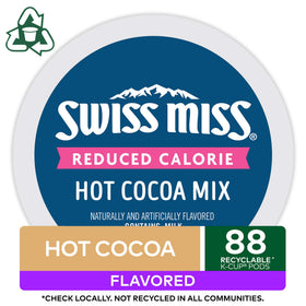 Steaming Swiss Miss cocoa mug ready for a cozy moment.