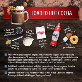 Steaming mug of Swiss Miss cocoa ready to sip.