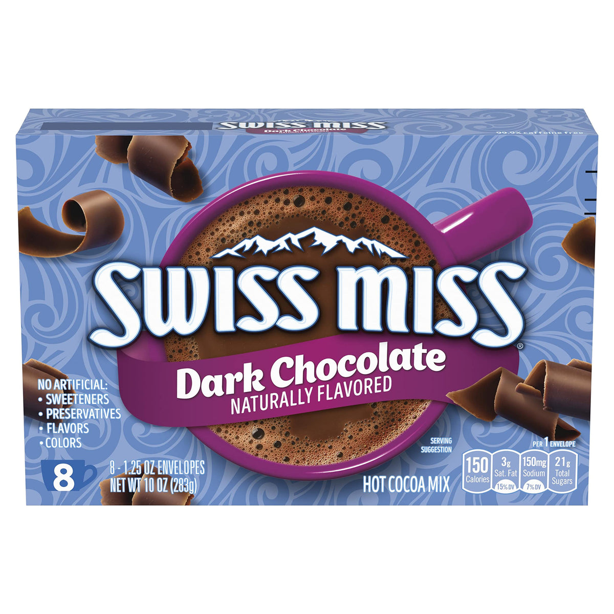 Swiss Miss Indulgent Dark Chocolate Hot Cocoa box front for a cozy morning treat