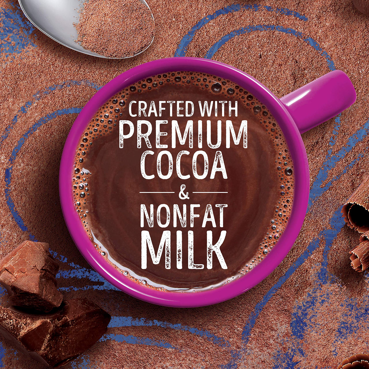 Swiss Miss Indulgent Dark Chocolate Hot Cocoa envelopes closeup showing convenient packets