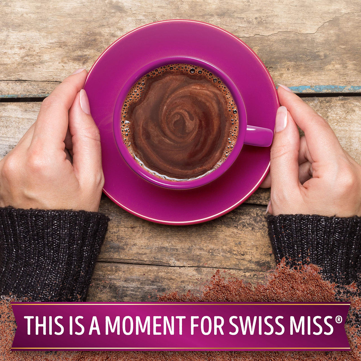 Swiss Miss Indulgent Dark Chocolate Hot Cocoa milk pour revealing creamy texture