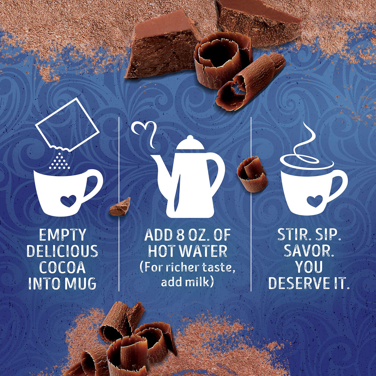 Swiss Miss Indulgent Dark Chocolate Hot Cocoa packaging setup for gifting