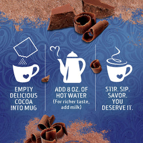 Swiss Miss Indulgent Dark Chocolate Hot Cocoa packaging setup for gifting