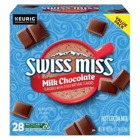 Close-up of Swiss Miss label highlighting single-serve convenience