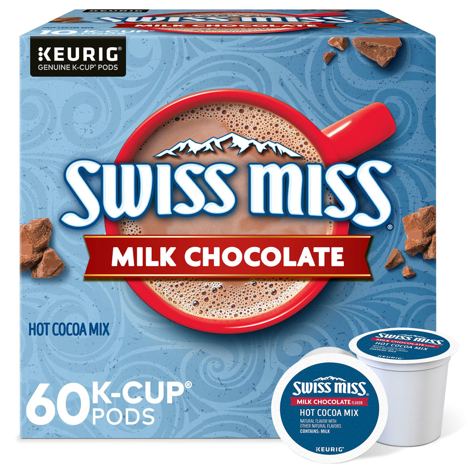 Swiss Miss milk chocolate K-Cup pod ready to brew for a cozy cup