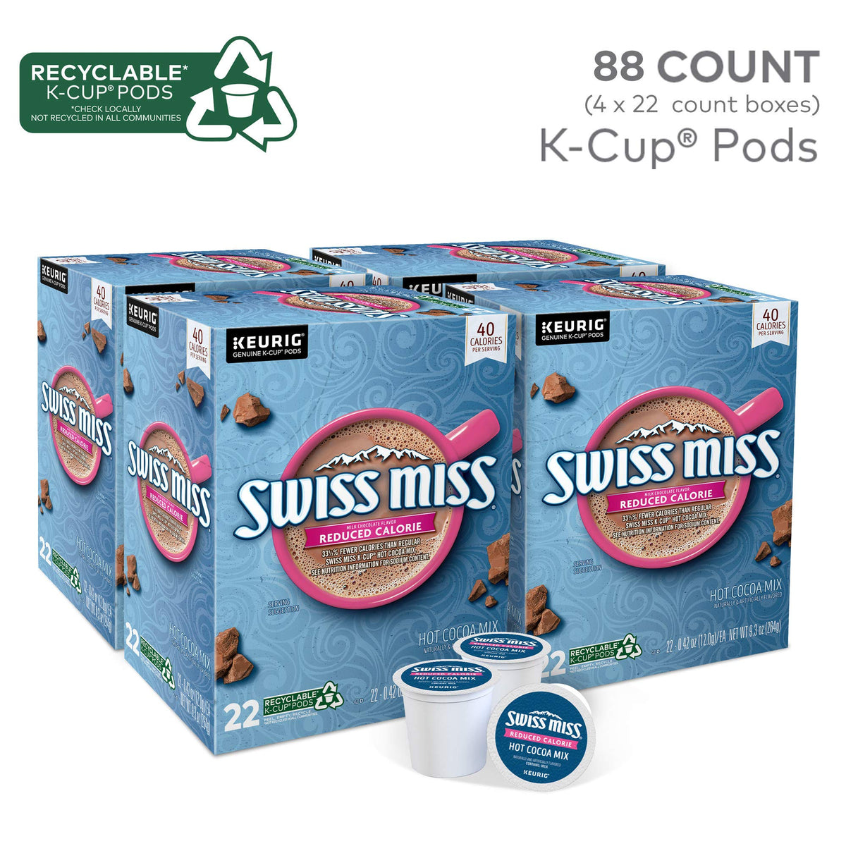 Swiss Miss Keurig-compatible pod closeup for single-serve cocoa.