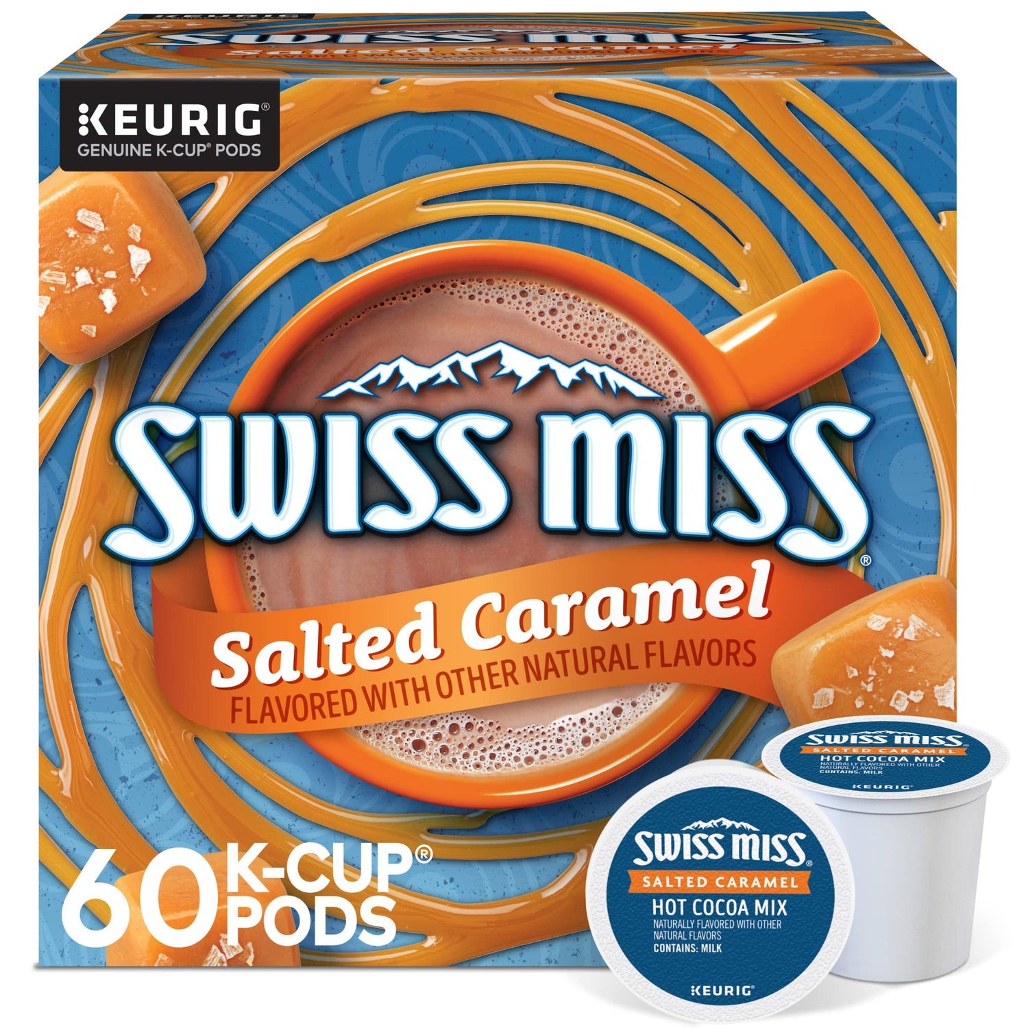 Swiss Miss salted caramel K-Cup pod for quick, comforting cocoa.