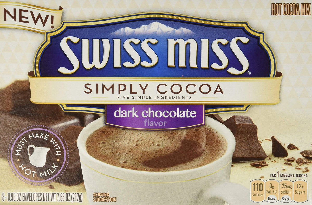 Swiss Miss Simply Cocoa dark chocolate hot cocoa mix packets for cozy, comforting drinks