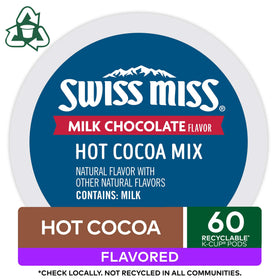 Steaming mug of Swiss Miss cocoa on a cozy table