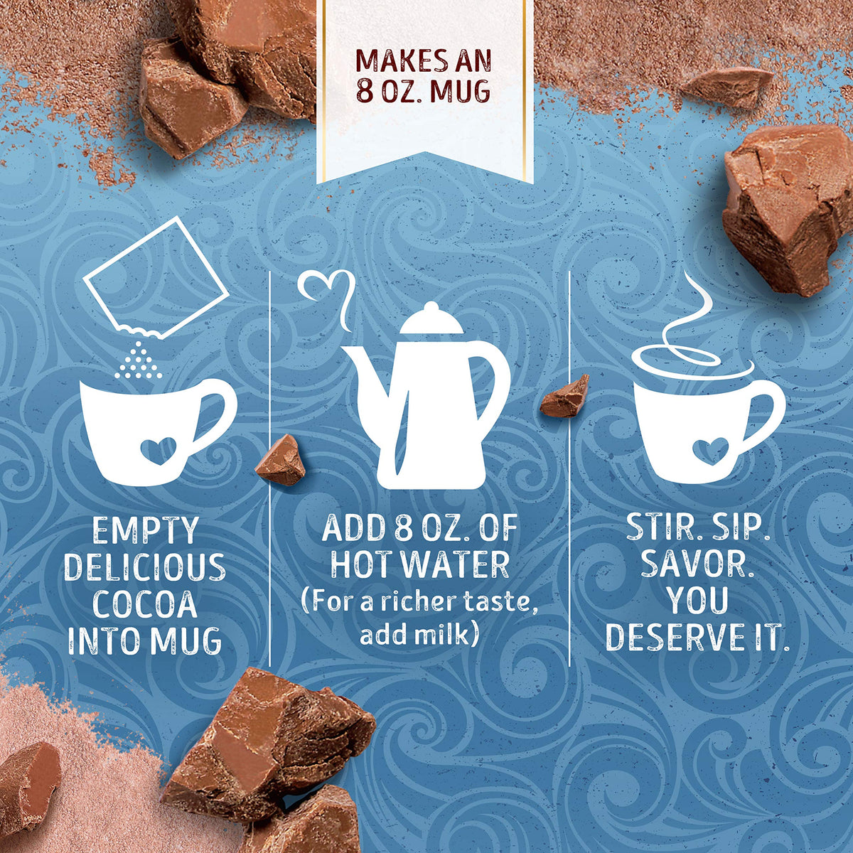 Swiss Miss steaming mug inviting a quick, comforting break.