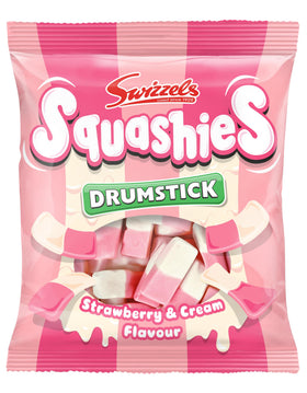 Swizzels Squashies Strawberry & Cream two-tone candies close-up for nostalgic snacking.