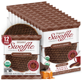 Swoffle Chocolate Caramel Stroopwafel with creamy center, ideal with coffee