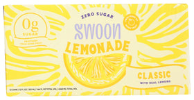 Swoon Classic Lemonade being poured into a glass, vibrant lemon color ideal for casual, guilt-free sipping