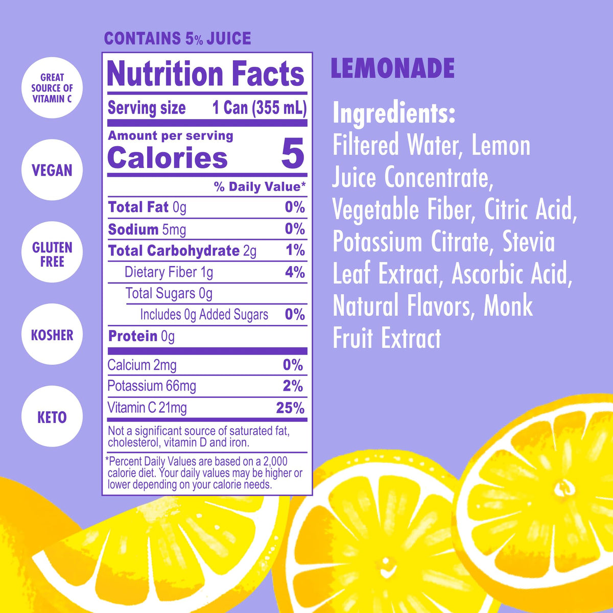 Swoon Classic Lemonade label detail shows vitamin C content and natural sweeteners.