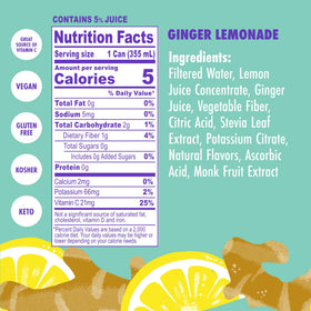 Nutrition panel of Swoon Ginger Lemonade, noting vitamin C and gluten-free status.