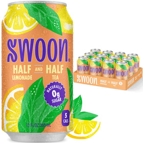 Swoon half unsweetened tea lemonade pack 12 cans showing zero sugar and five calories