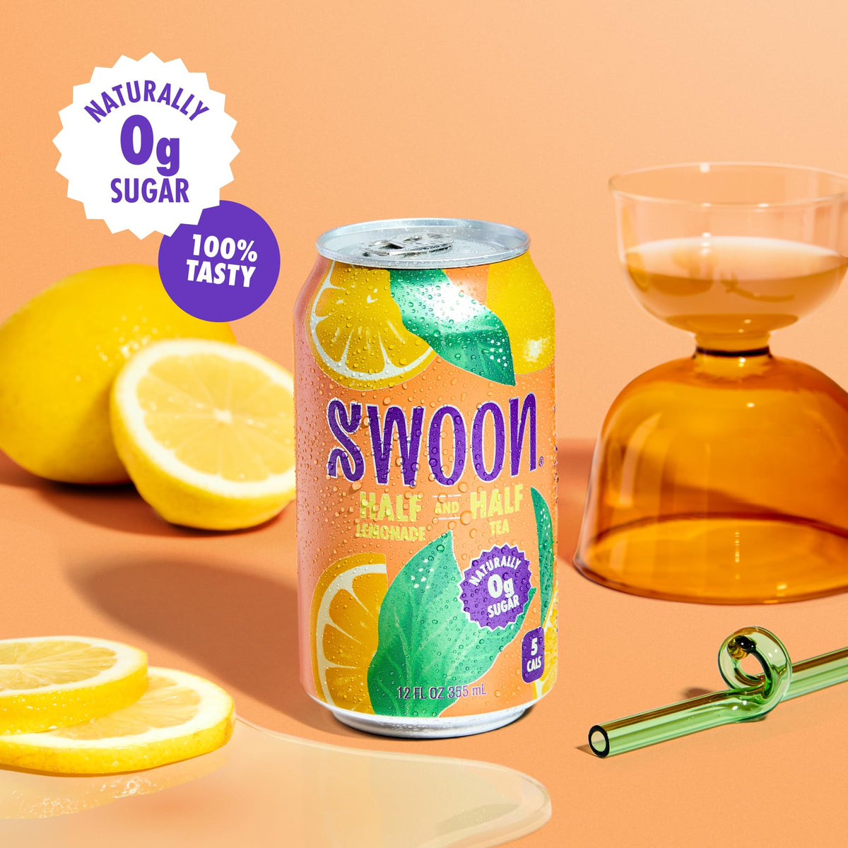 Swoon half unsweetened tea lemonade being poured into a glass for refreshment