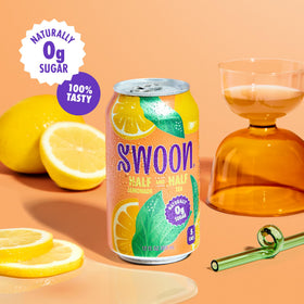 Swoon half unsweetened tea lemonade being poured into a glass for refreshment