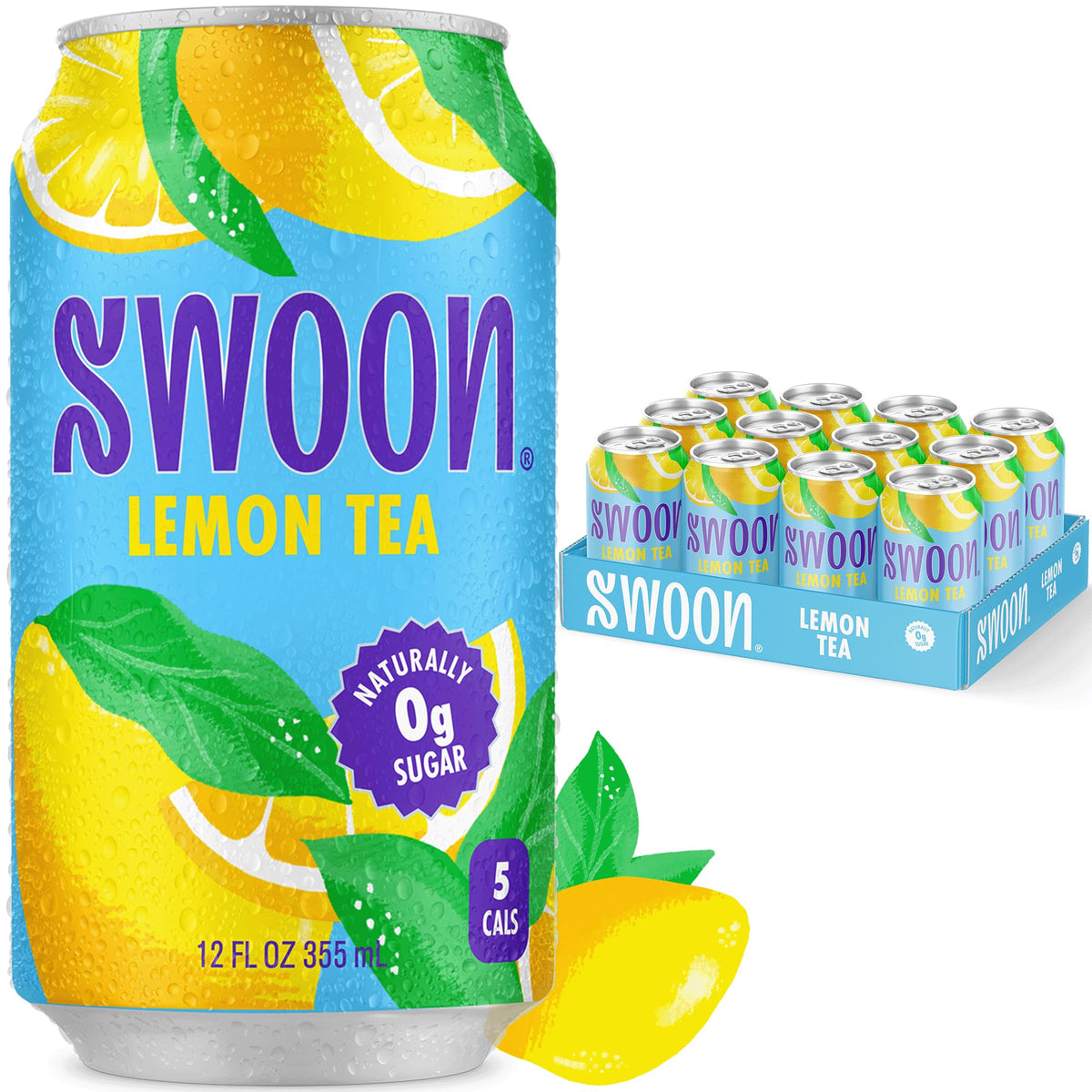 Swoon Lemon Tea can front displays branding and lemon flavor with zero sugar appeal.