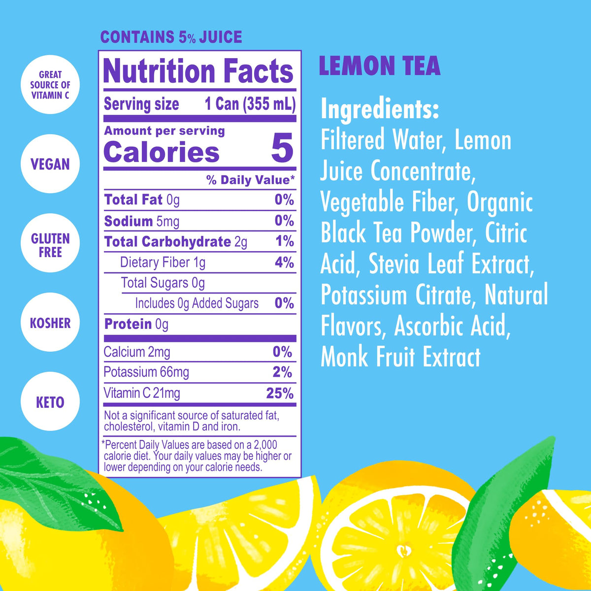 Swoon Lemon Tea ingredients panel indicates organic tea and natural sweeteners.