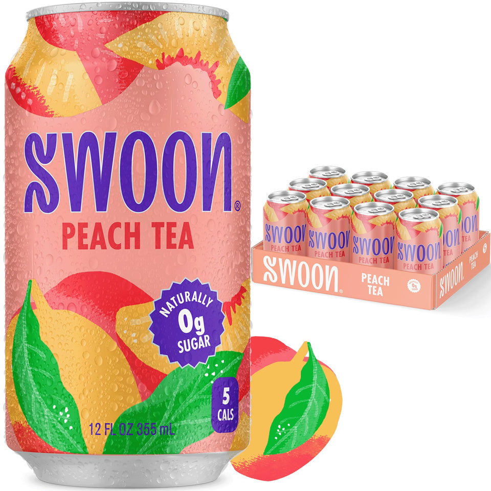 Swoon Peach Tea can front view showing zero sugar keto refreshment