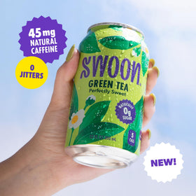 Back label of Swoon Perfectly Sweet Green Tea notes keto compatibility and non-GMO ingredients.
