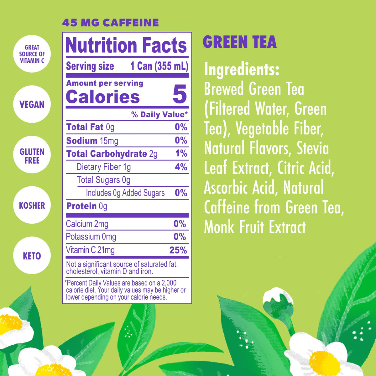 Front view of Swoon Perfectly Sweet Green Tea can showcases refreshing flavor and zero sugar.