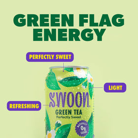 Close-up of Swoon Perfectly Sweet Green Tea ingredients with monk fruit and stevia.