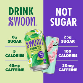 Label close-up shows light caffeine and five calories per serving.