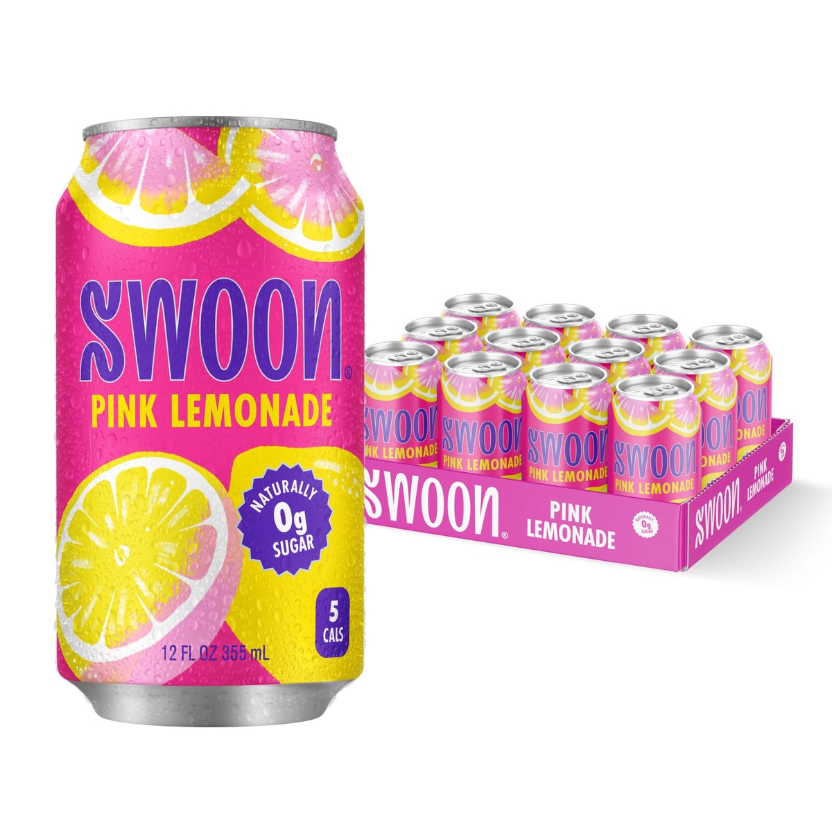 Swoon Pink Lemonade bottle showing zero sugar and vitamin C boost