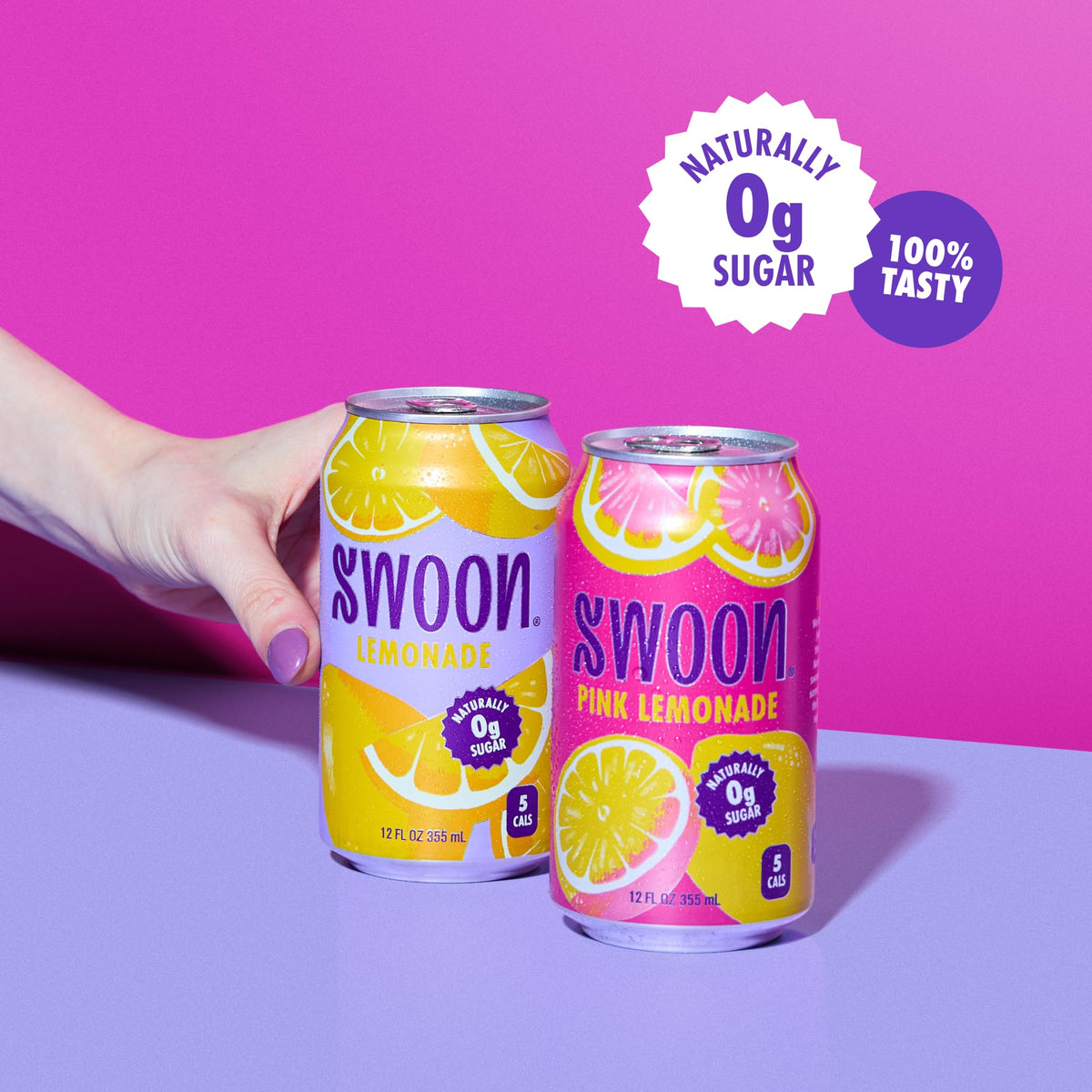 Swoon Pink Lemonade bottle—berry twist with zero sugar, ideal for sunny gatherings.