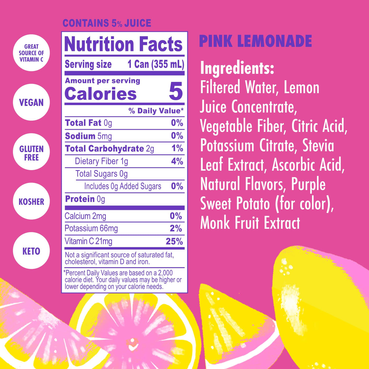 Swoon Pink Lemonade bottle with lemon slices highlighting citrus-forward flavor and vitamin C