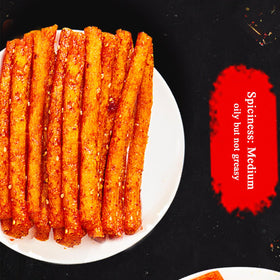 SXETBEAN Latiao spicy strips close-up texture shows chewy sesame layers.
