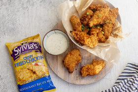 Crispy plated chicken prepared with Sylvia's mix, ready to serve