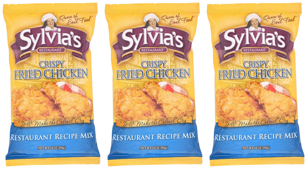 Sylvia's Crispy Chicken Mix label on packaging, ideal for quick home fried chicken