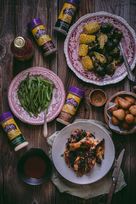 Kitchen scene with Sylvia's Greens Seasoning ready for everyday meals