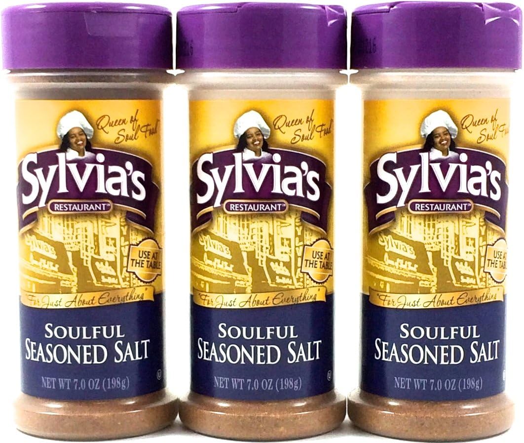 Sylvia's Soulful Seasoned Salt bottle close-up showing balanced flavor for versatile meals.