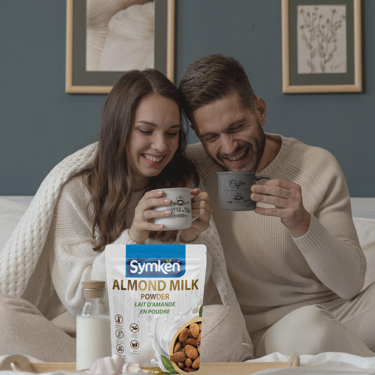 SYMKEN Almond Milk Powder packaging with a certified plant badge