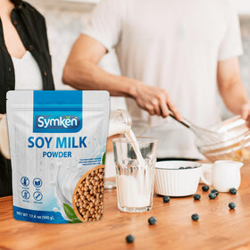 SYMKEN Sugar-free Soy Milk Powder nutrition label highlights non-GMO and gluten-free features