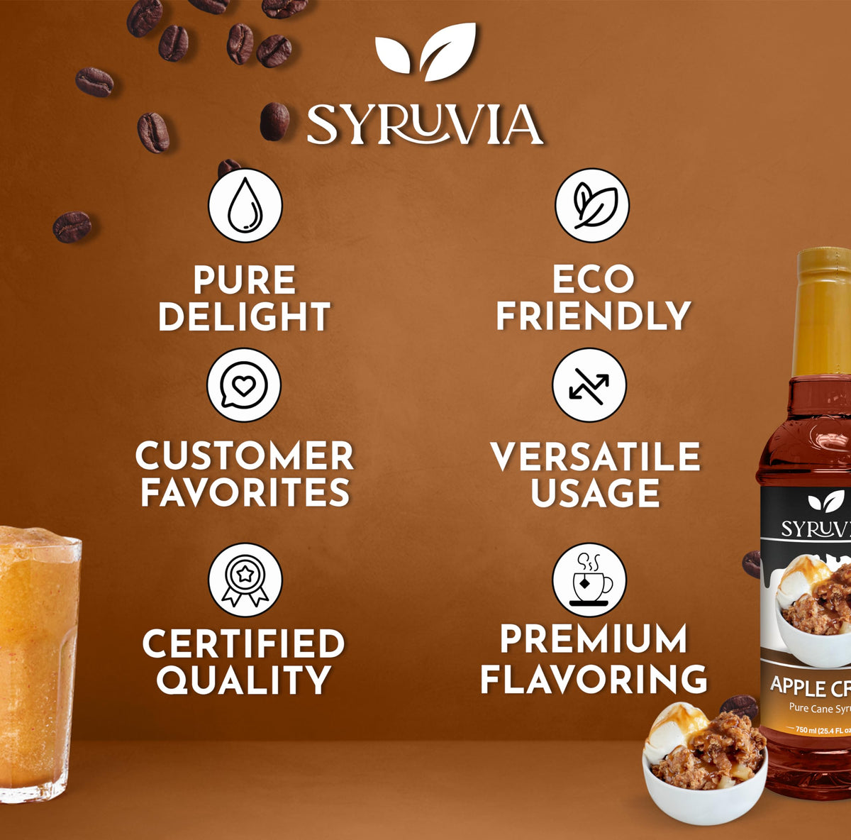 Steam rising from a cup complemented by SYRUVIA Apple Crisp Syrup aroma.