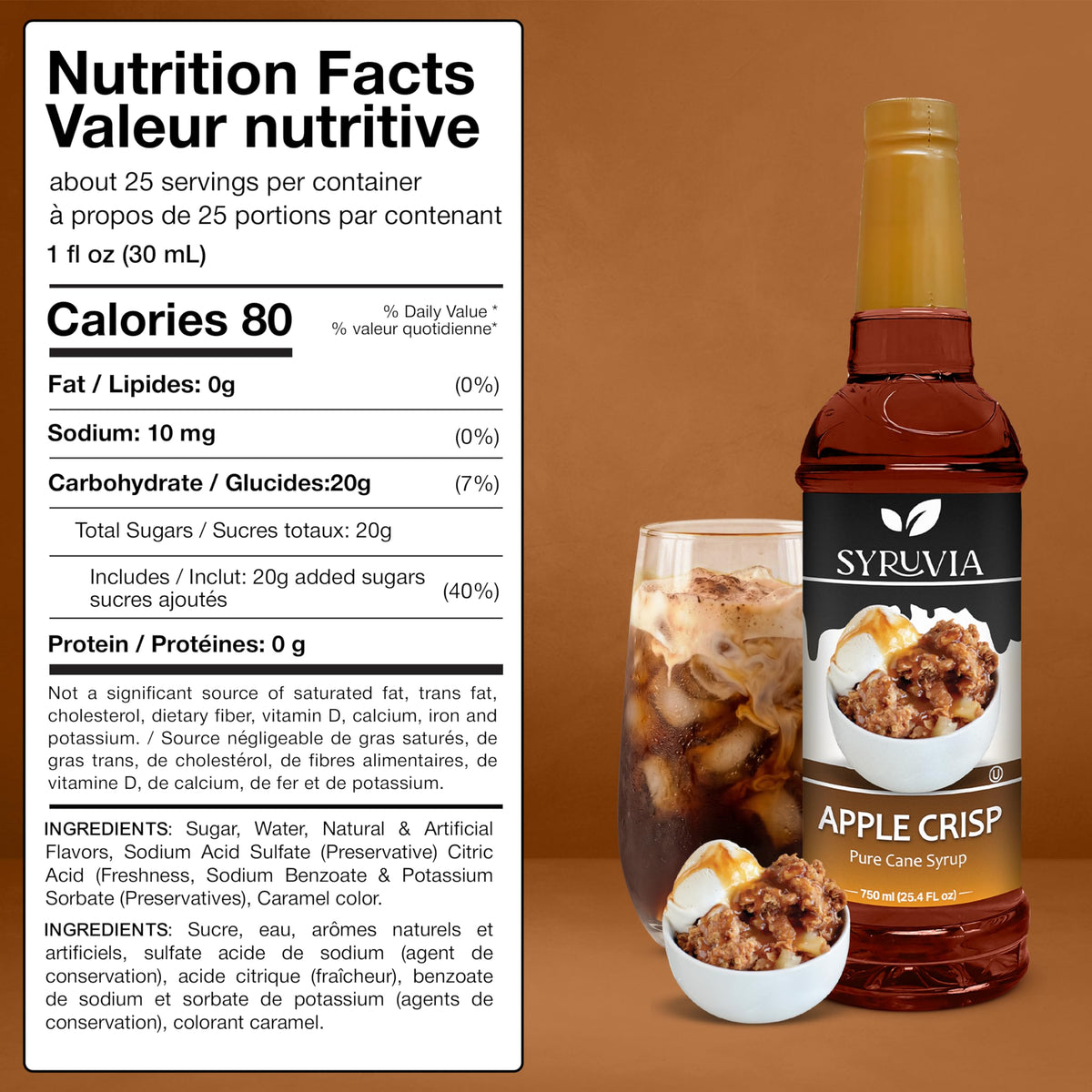 SYRUVIA Apple Crisp Syrup latte topping enhances a cozy coffee moment.