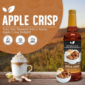 SYRUVIA Apple Crisp Syrup being poured to flavor a drink.