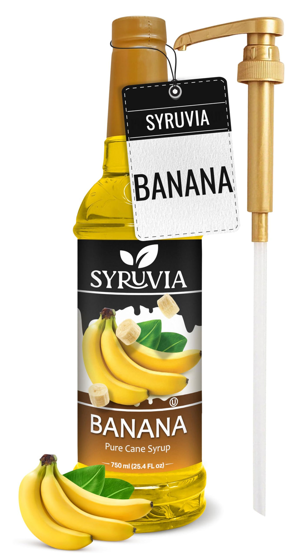 syruvia banana syrup bottle shows tropical flavor for drinks and desserts