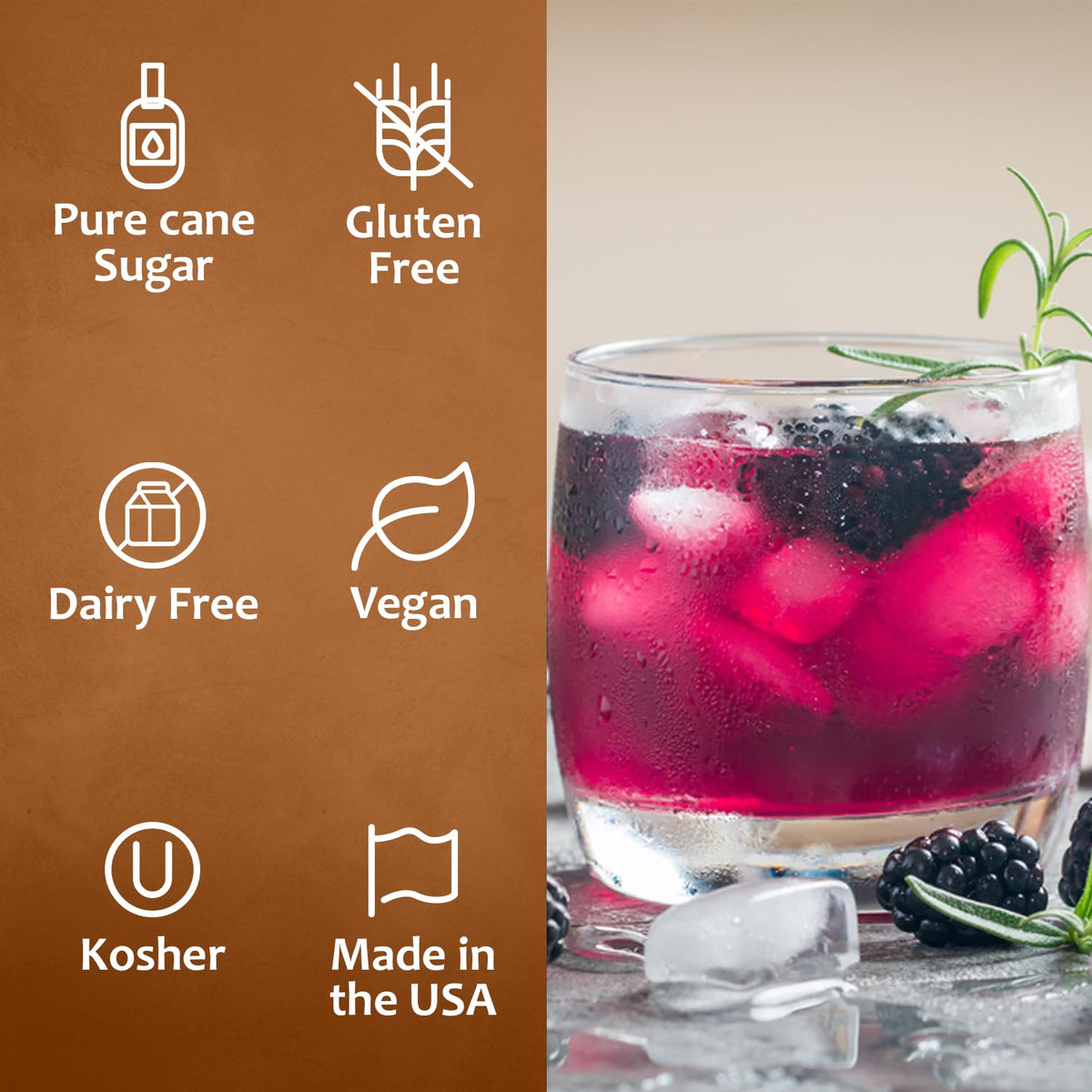 Syruvia Blackberry Syrup in a cocktail glass ready for a berry twist