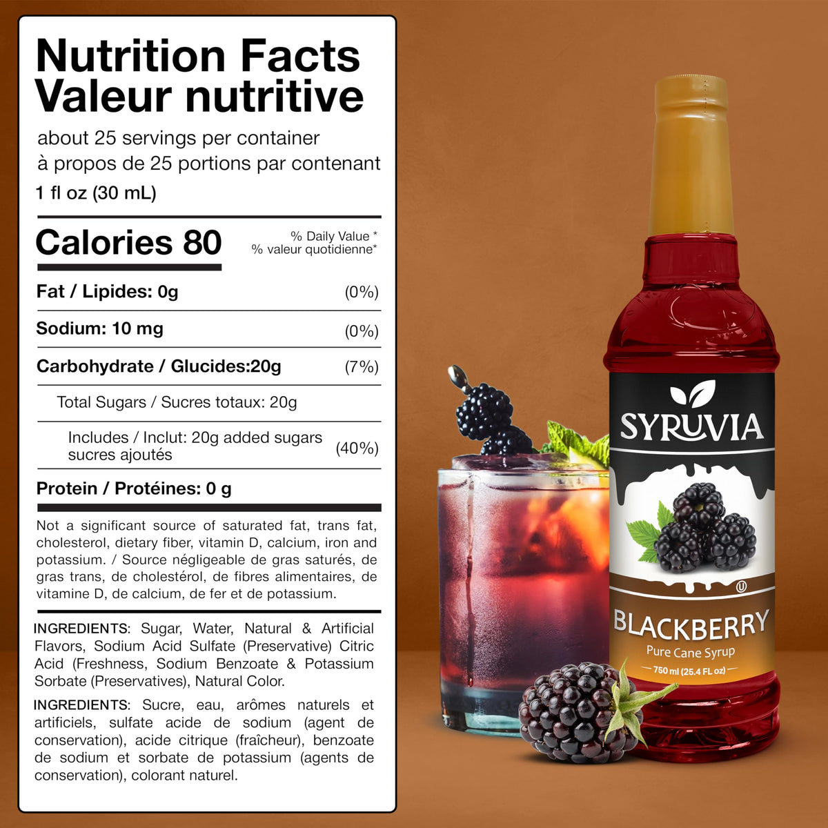 Drizzle of Syruvia Blackberry Syrup over a dessert for enhanced flavor