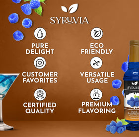 SYRUVIA Blue Raspberry Syrup in a cocktail glass for a fruity twist.