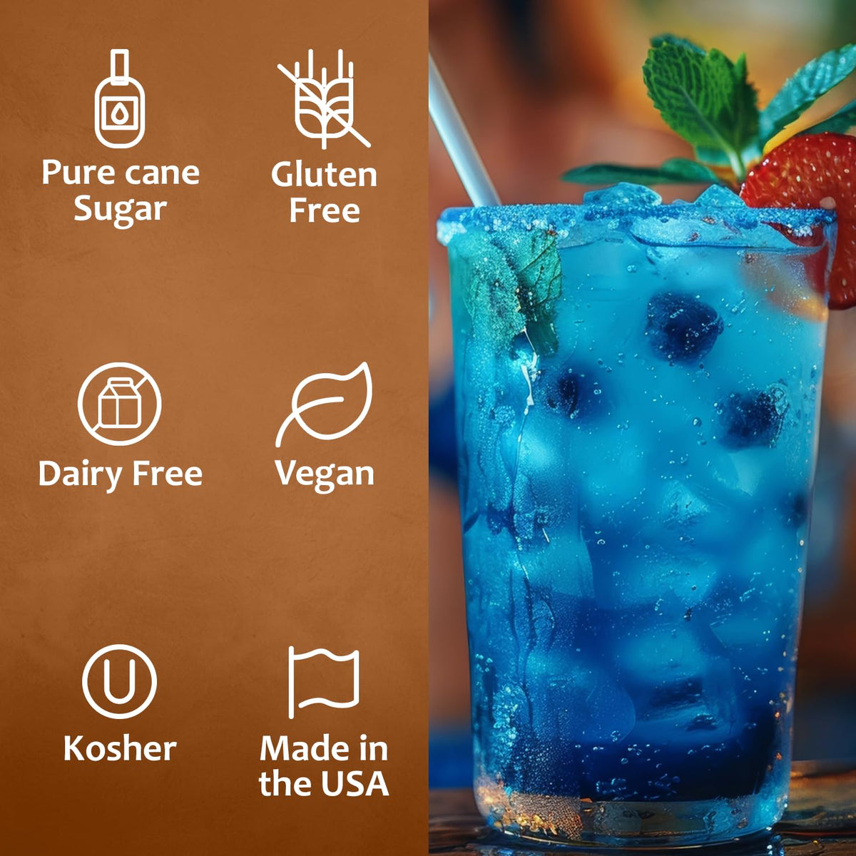SYRUVIA Blue Raspberry Syrup topping on desserts for color and sweetness.